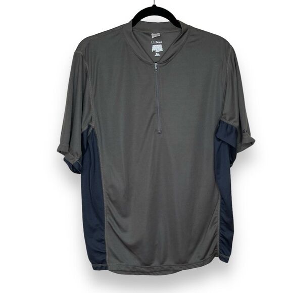 LL Bean Comfort Bicycling Biking Jersey Olive Gray Zipper Pocket Men Medium - Picture 1 of 12